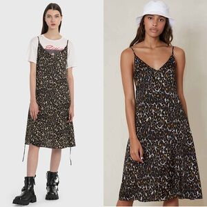 R13 90s Leopard Print Italian Fabric Sleeveless V-Neck Back Tie Slip Dress M